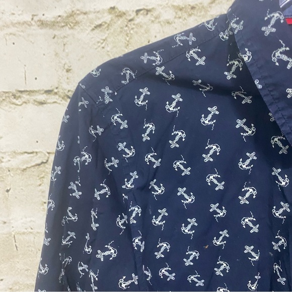 Talbots Blue Nautical Tab Sleeve Button Up - Picture 2 of 6